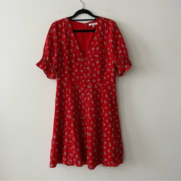 Madewell Silk Ruffle-Sleeve Button-Front Dress in Little Lilies - Picture 2 of 7